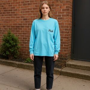 4/$24 PINK Victoria's Secret Blue and White Long Sleeve Tee Shirt
